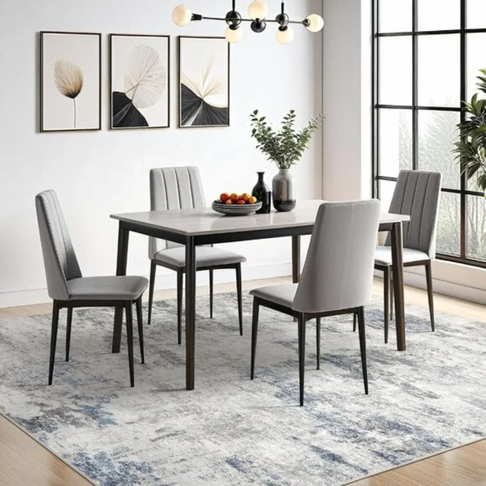 New 6x9 Grey Blue Abstract Rug, Soft Washable Low Pile Carpet for Living Room